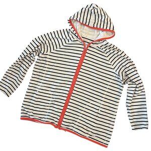 Talbots Size 2X Full Zip Up Hoodie White Black Stripes Pockets Casual Comfort